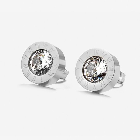 Jewelry - Roman Numeral Stainless Steel Silver Stud Earrings